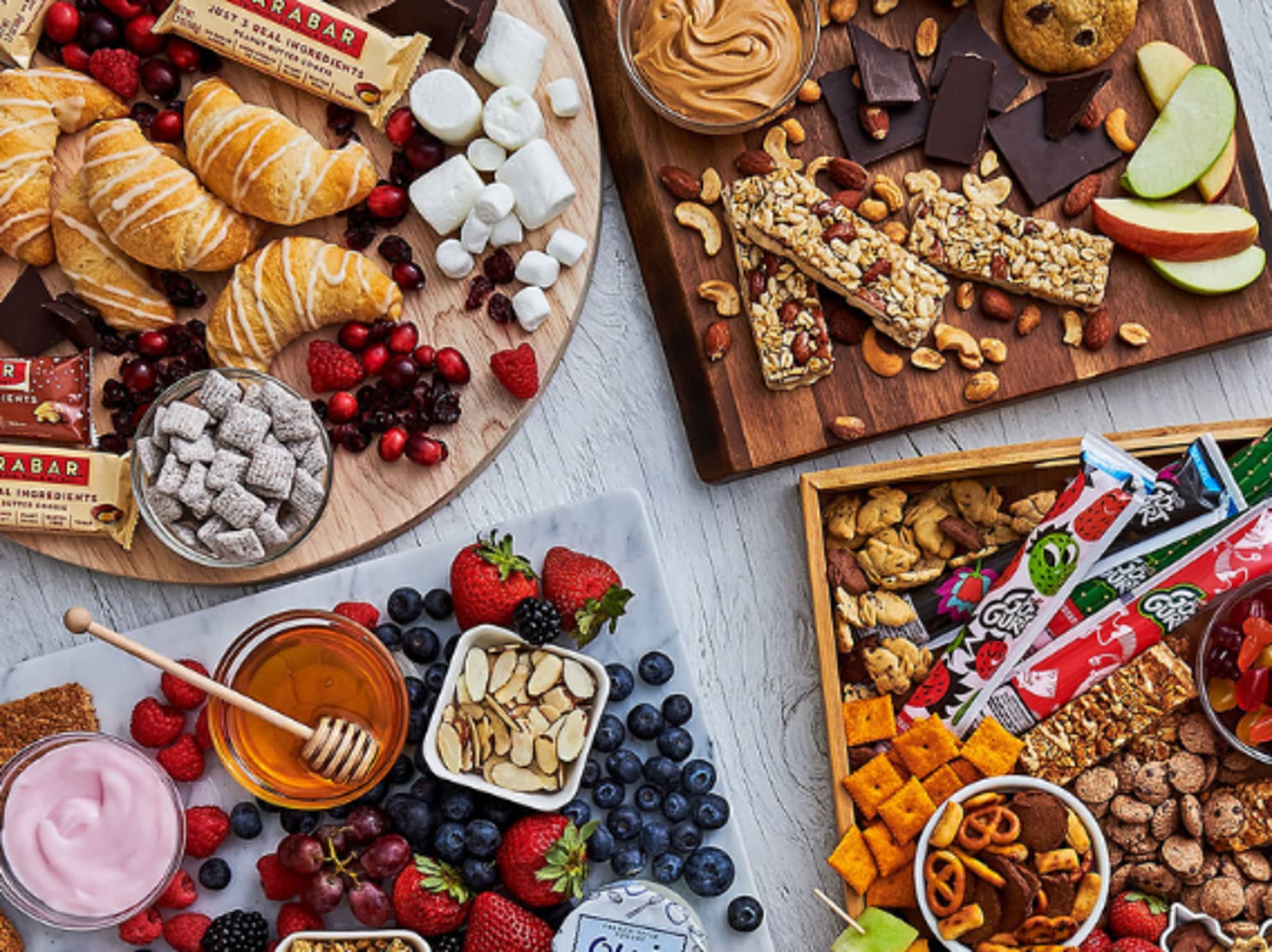 Four holiday grazing boards featuring General Mills products
